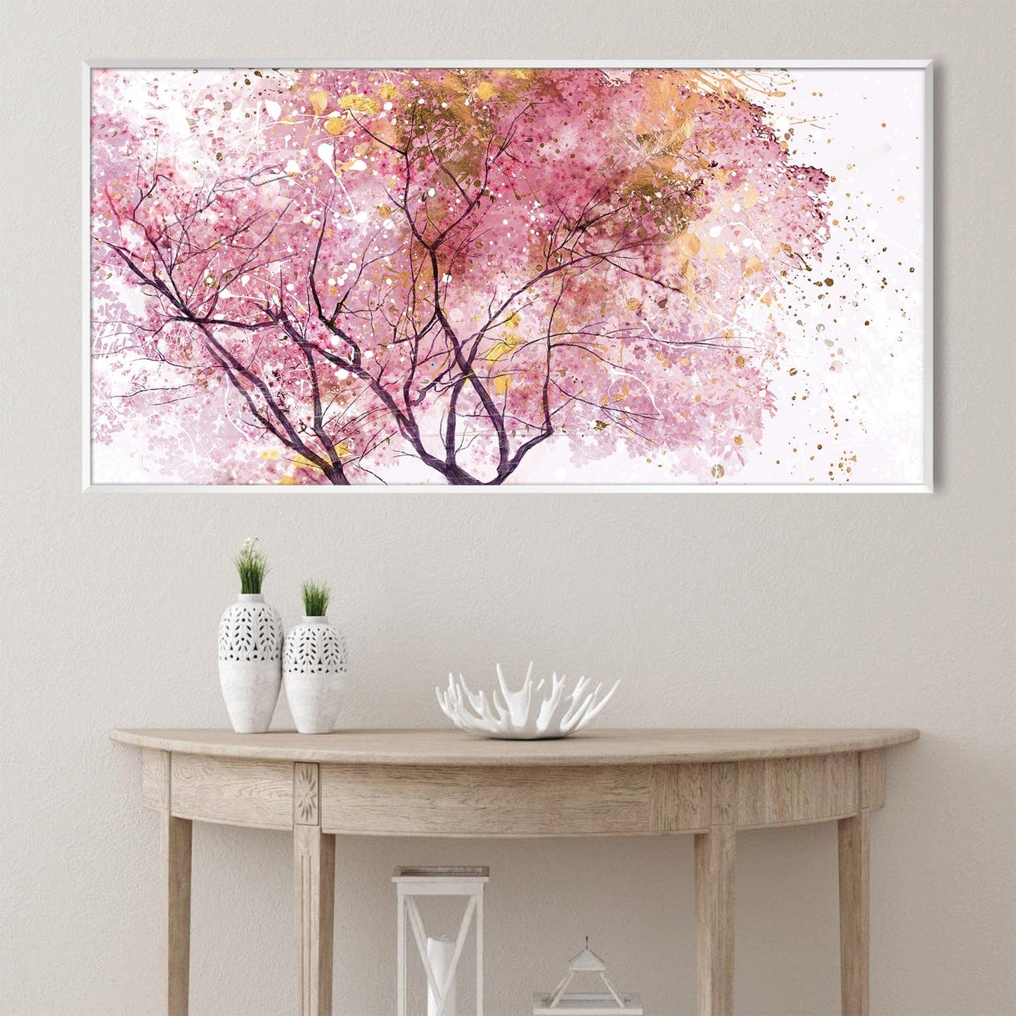 Cherry Blossom Dreamscape - Elegant Pink Floral Oil Painting for Home Decor