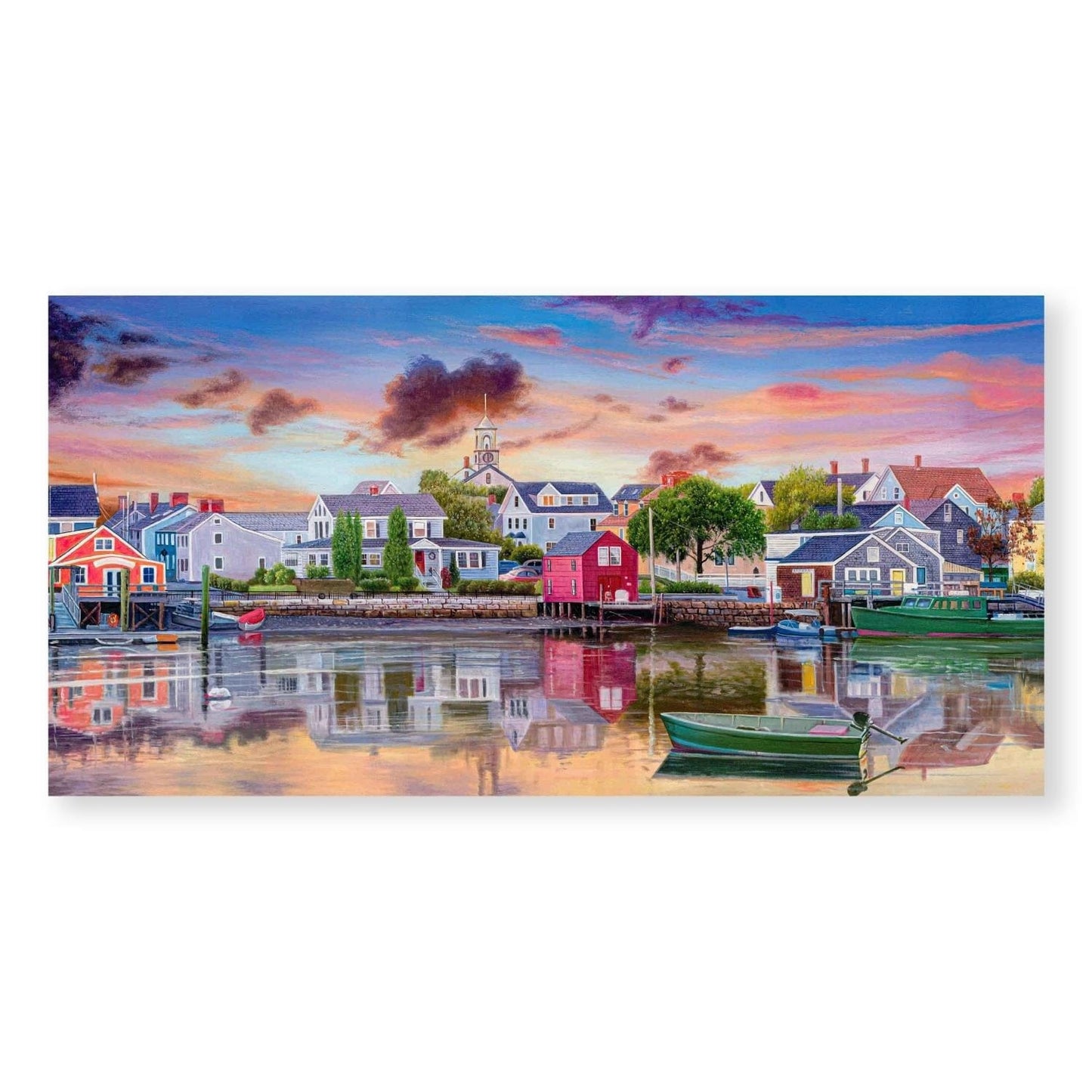Tranquil Lakeside Sunset: Serene Oil Painting of Waterfront Reflections