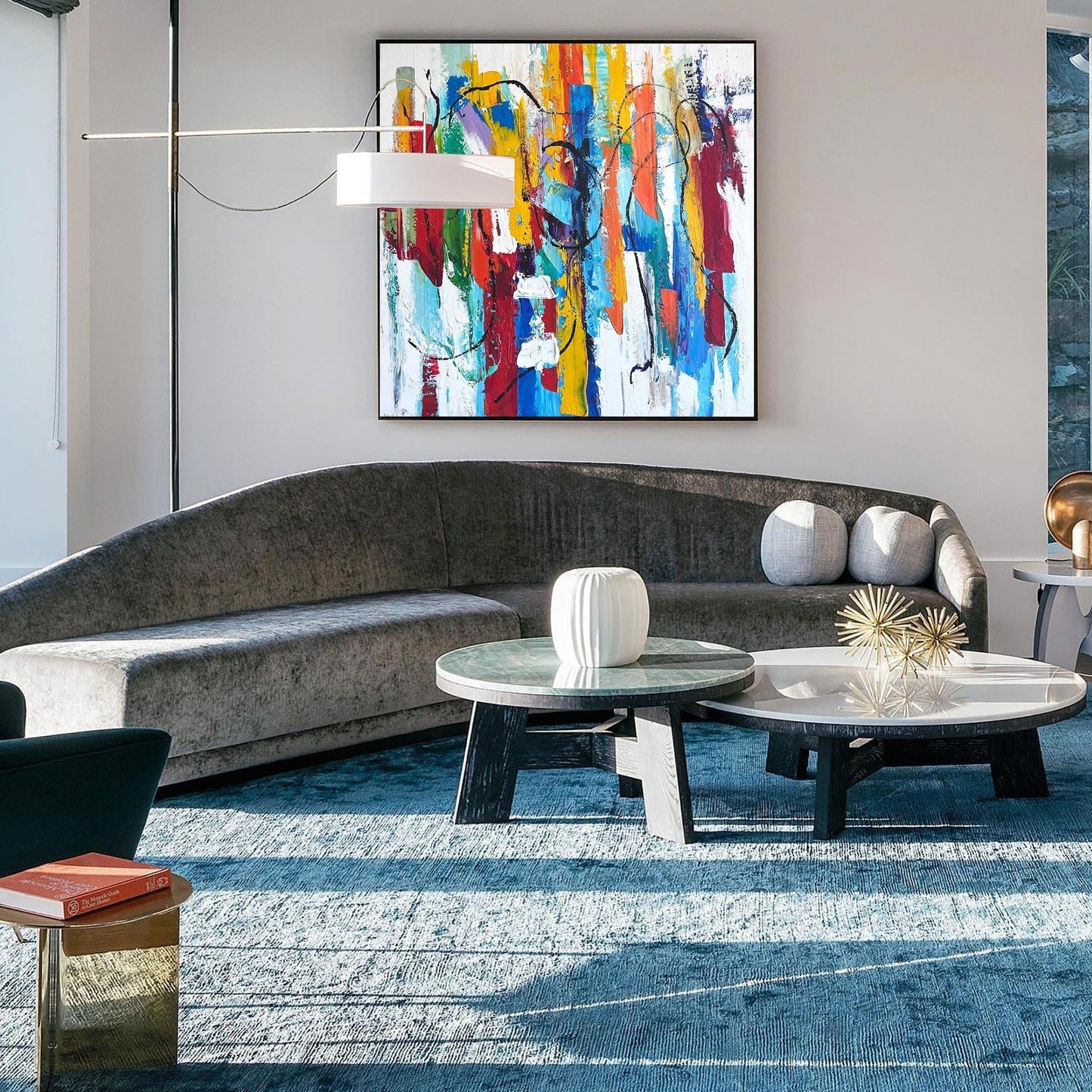 Vibrant Abstract Oil Painting with Colorful Geometric Shapes for Modern Decor
