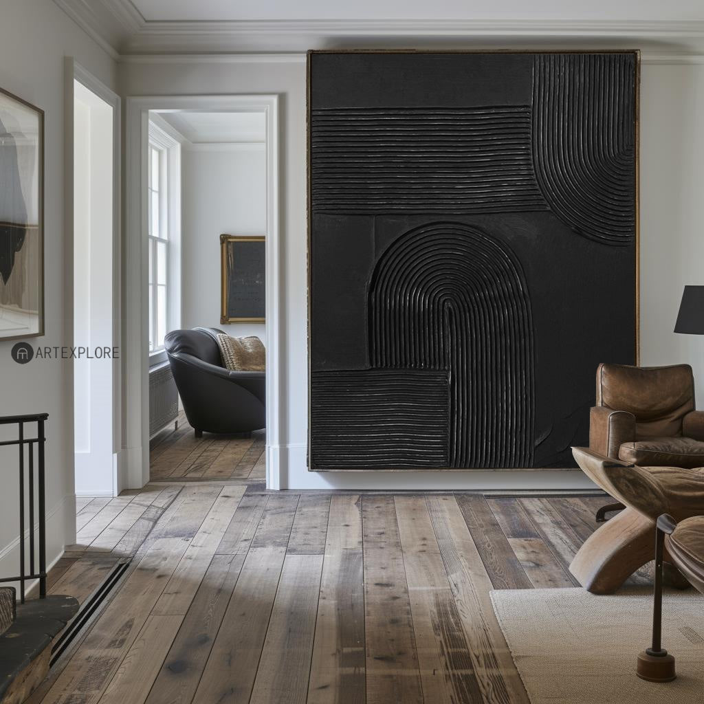 Elegant Black Minimalist Abstract Oil Painting for Modern Home Decor