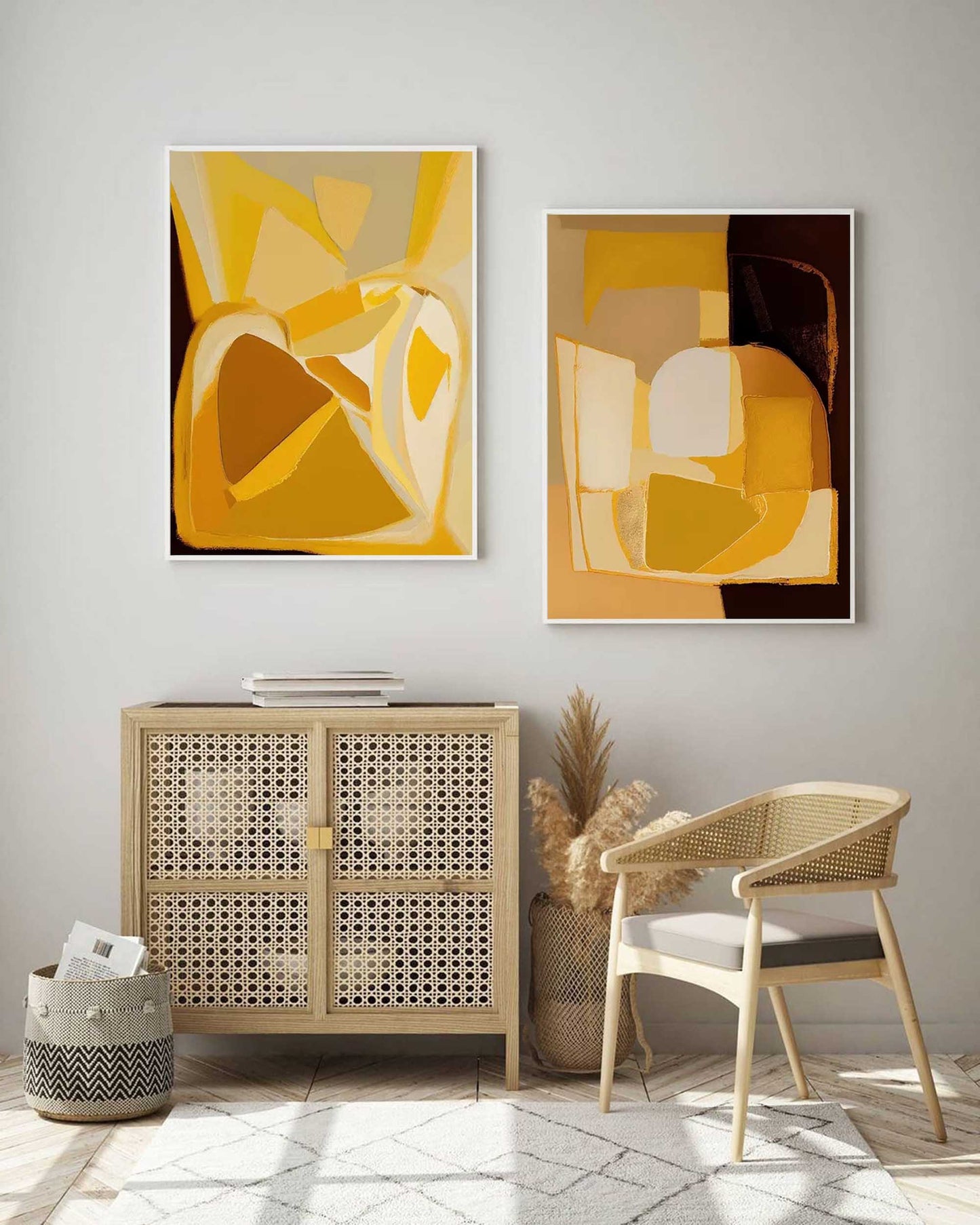Modern Minimalist Yellow Abstract Oil Painting for Contemporary Decor
