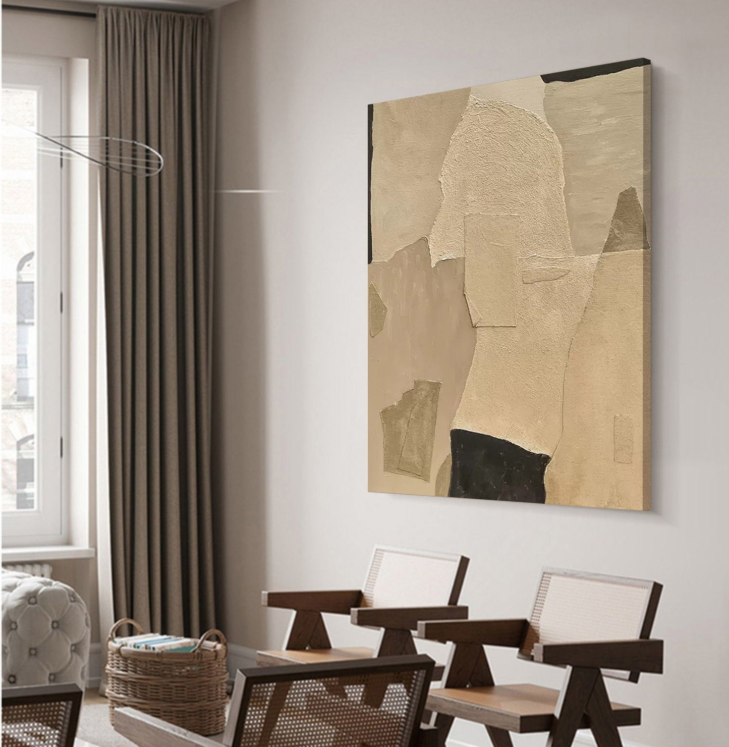 Elegant Minimalist Abstract Oil Painting in Neutral Tones for Modern Home Decor