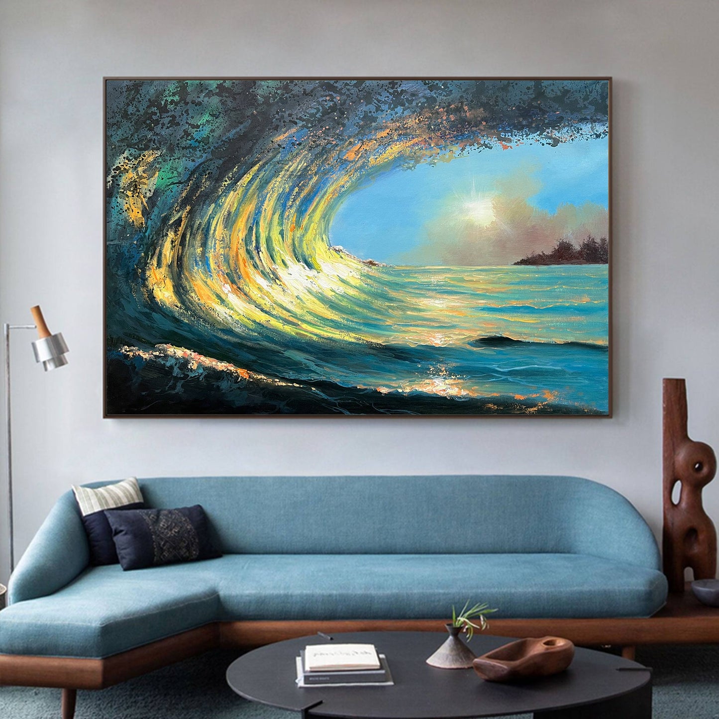 Vibrant Sunrise Wave Oil Painting for Coastal Art Lovers