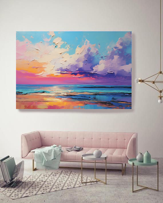 Vibrant Sunrise Ocean Landscape Oil Painting for Home Decoration