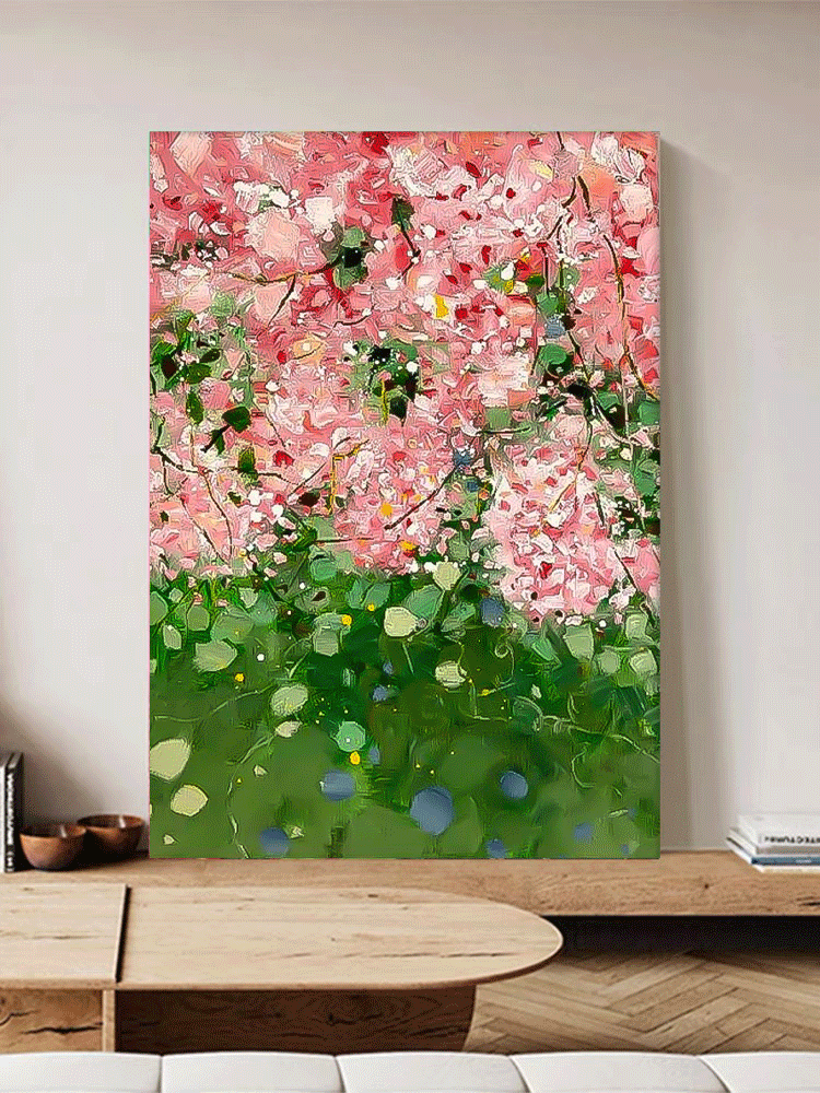 Vibrant Pink Floral Oil Painting for Home Décor and Art Lovers