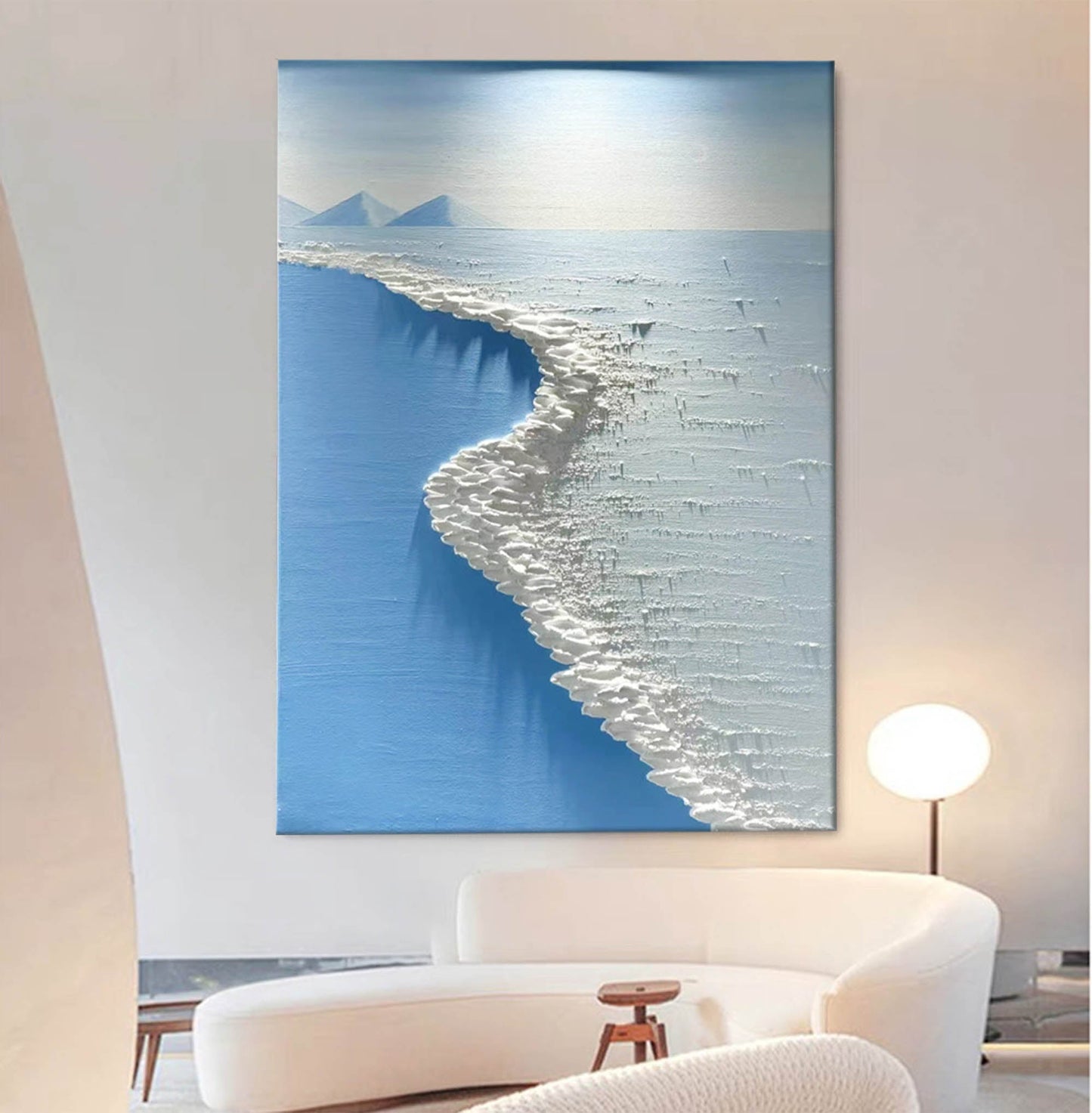 Tranquil Ocean Shoreline Oil Painting for Beach Decor and Coastal Art Enthusiasts
