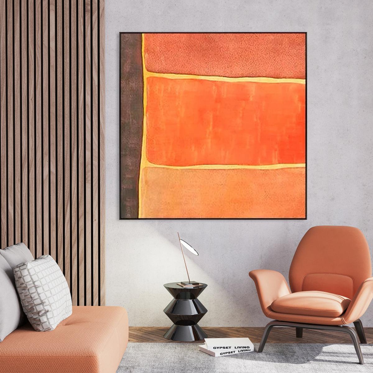 Vibrant Abstract Oil Painting in Warm Earth Tones for Modern Decor