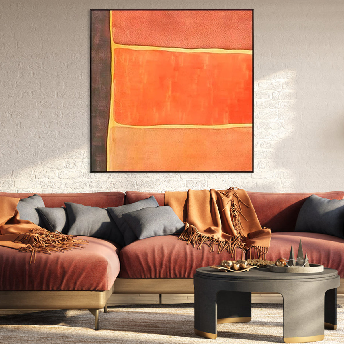 Vibrant Abstract Oil Painting in Warm Earth Tones for Modern Decor