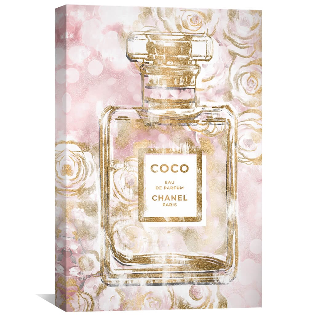 Chic Floral Perfume Bottle Oil Painting for Elegant Home Decor
