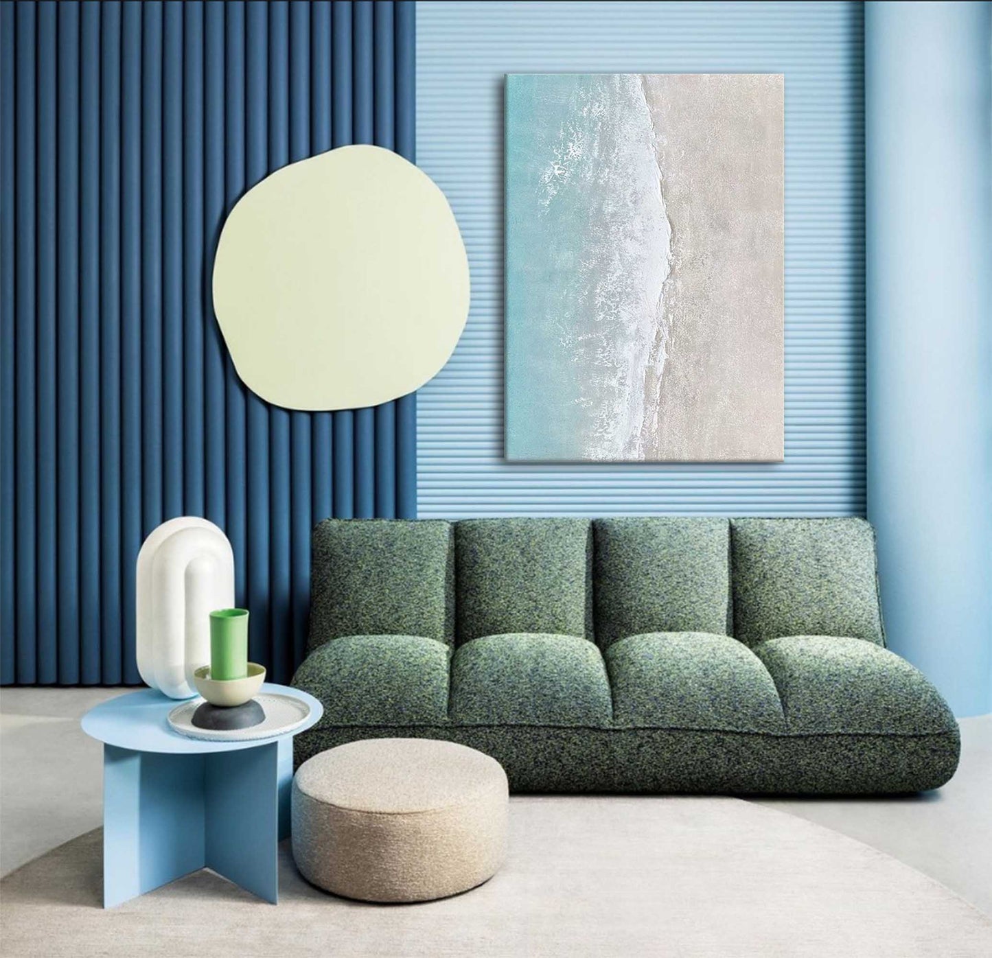 Serene Ocean Breeze: Tranquil Beach Oil Painting for Coastal Home Décor