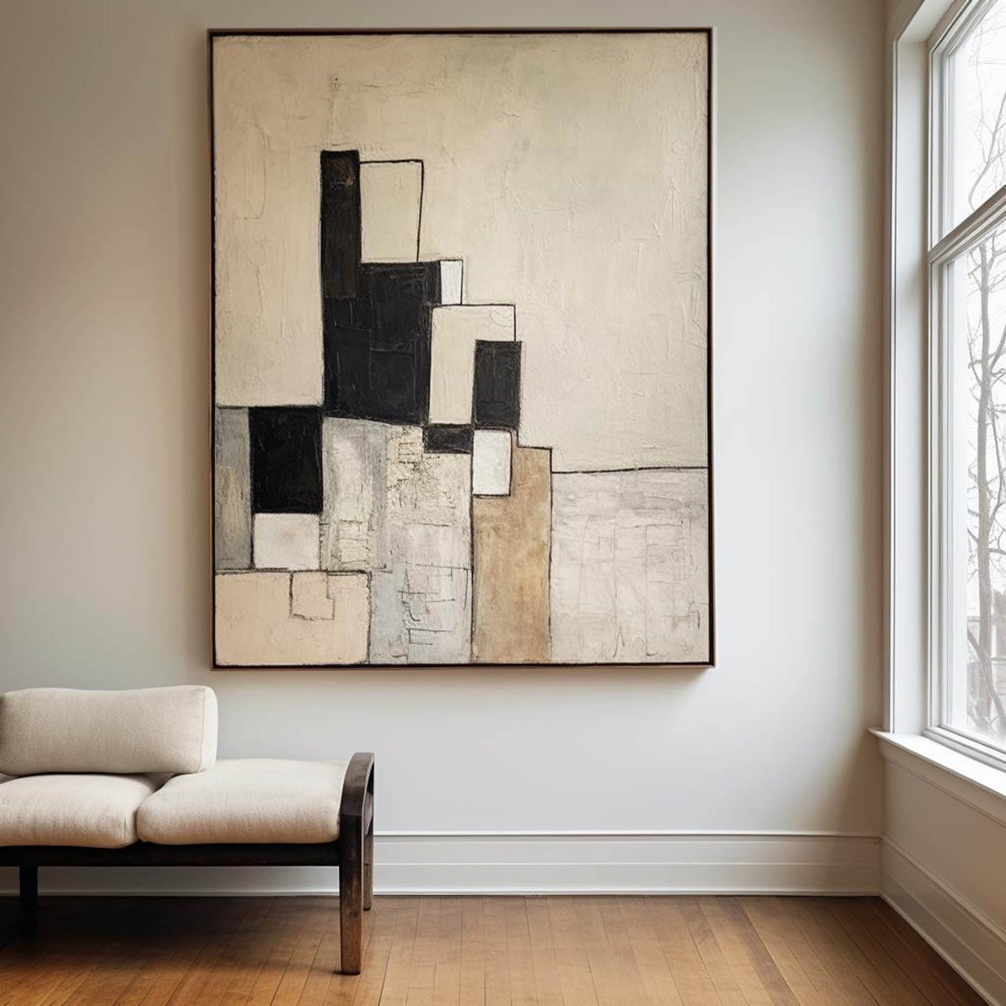 Contemporary Black and White Abstract Oil Painting for Modern Home Décor