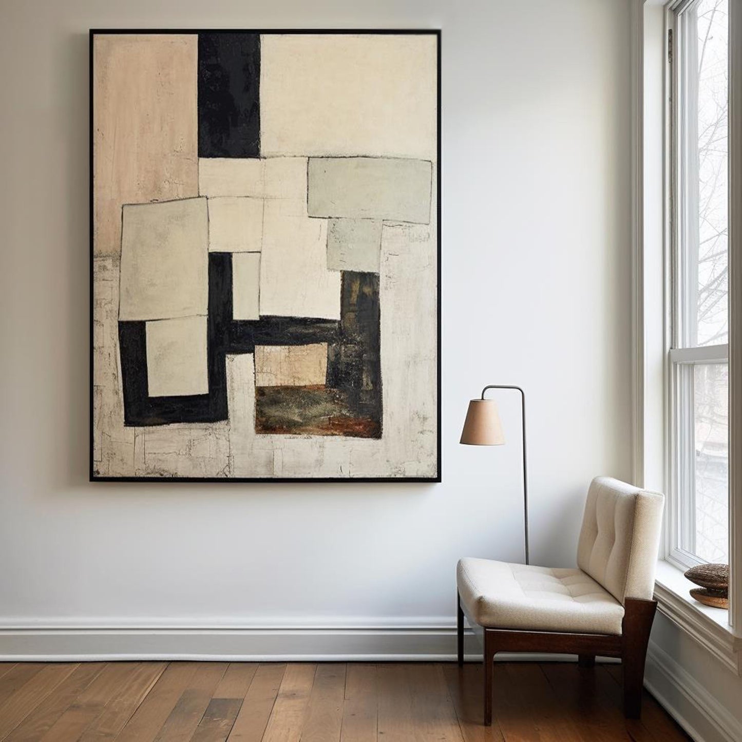 Contemporary Minimalist Oil Painting with Geometric Abstract Shapes for Modern Decor