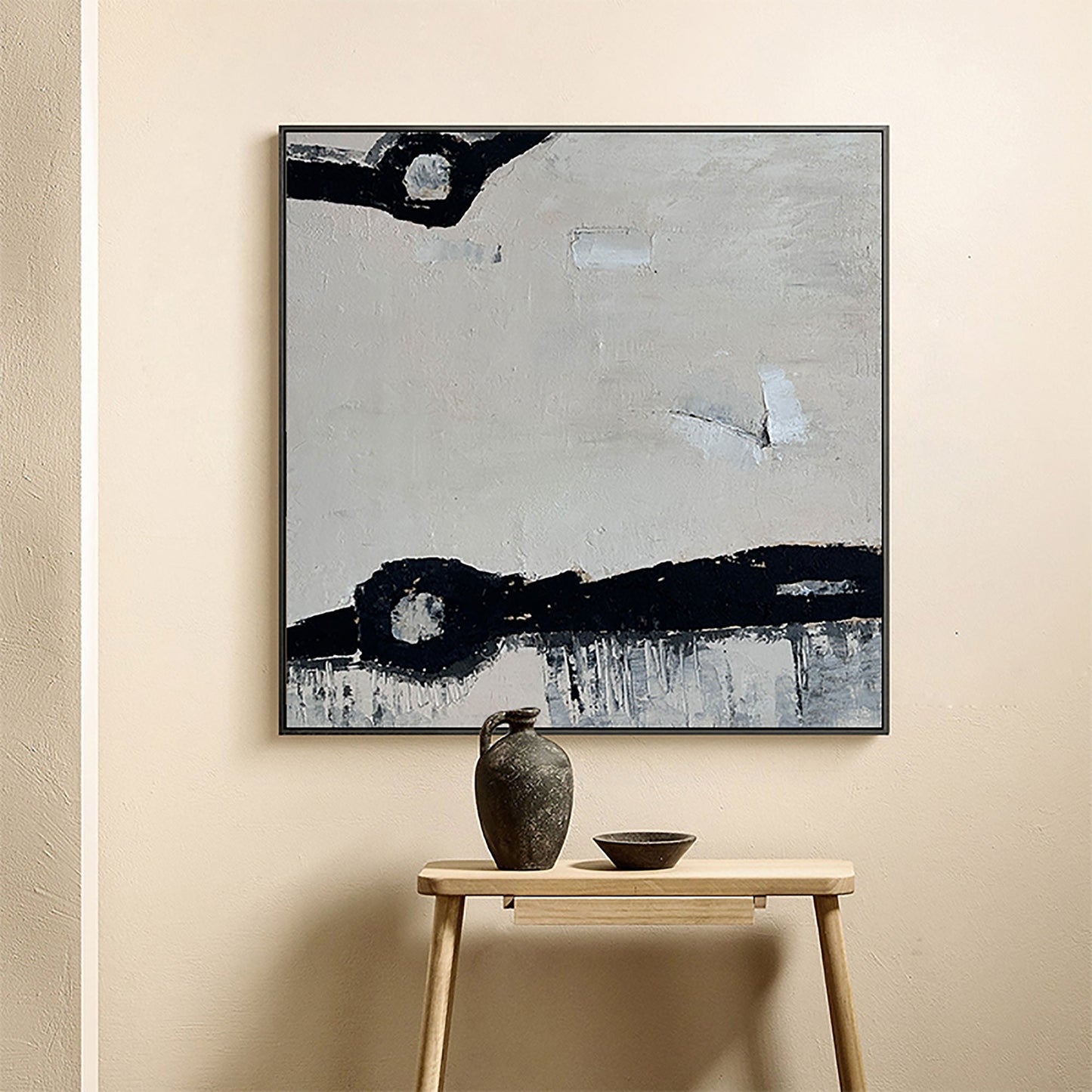 Contemporary Black and White Abstract Oil Painting for Modern Home Decor