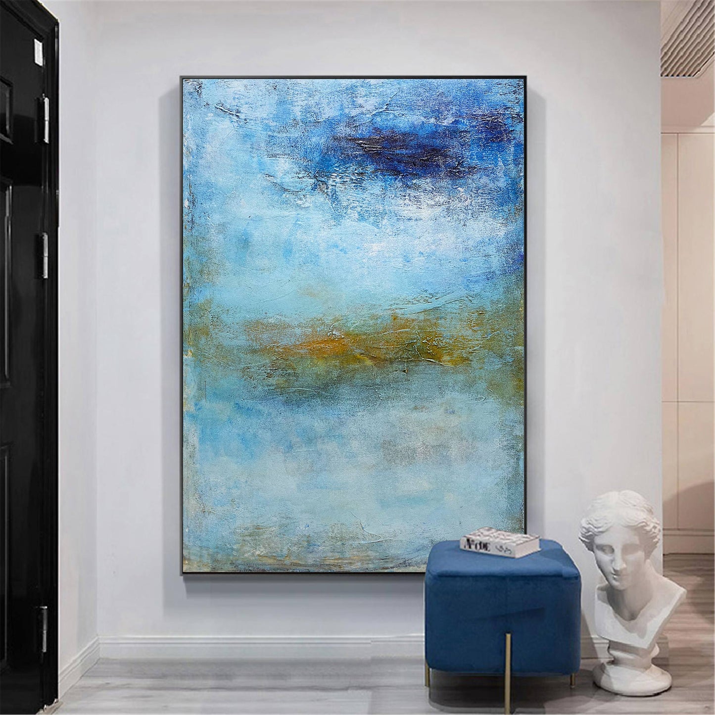 Serene Coastal Wave Oil Painting - Tranquil Ocean Abstract Art for Nautical Decor