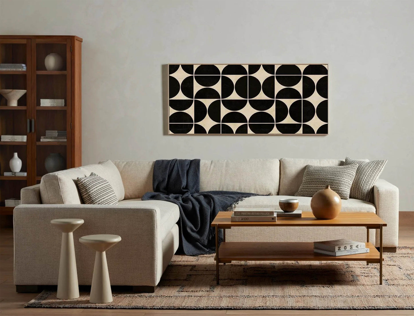Contemporary Black and White Geometric Oil Painting for Modern Interiors