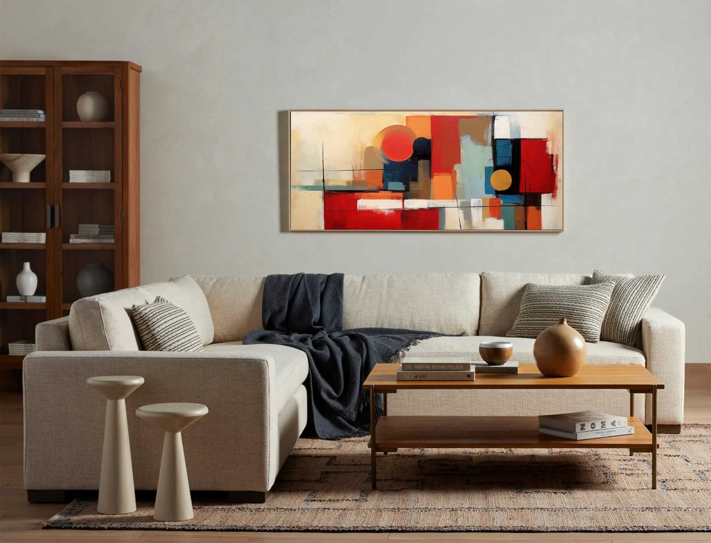 Bold Abstract Geometric Oil Painting with Vibrant Colors for Modern Decor