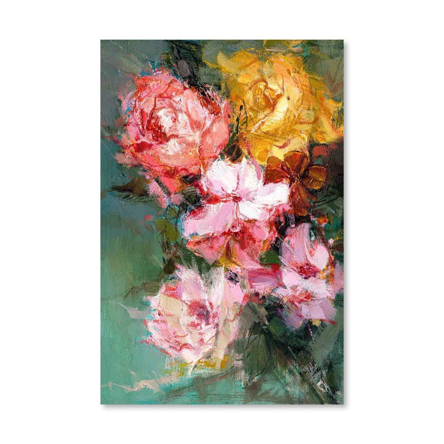 Vibrant Floral Oil Painting - Colorful Bouquet of Roses and Blooms for Home Decor