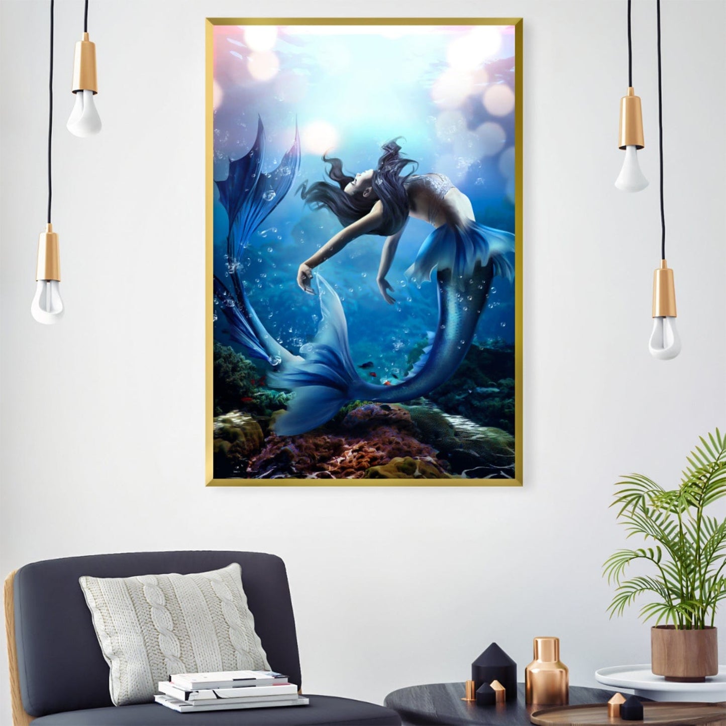 Enchanting Mermaid Oil Painting for Coastal Themed Decor