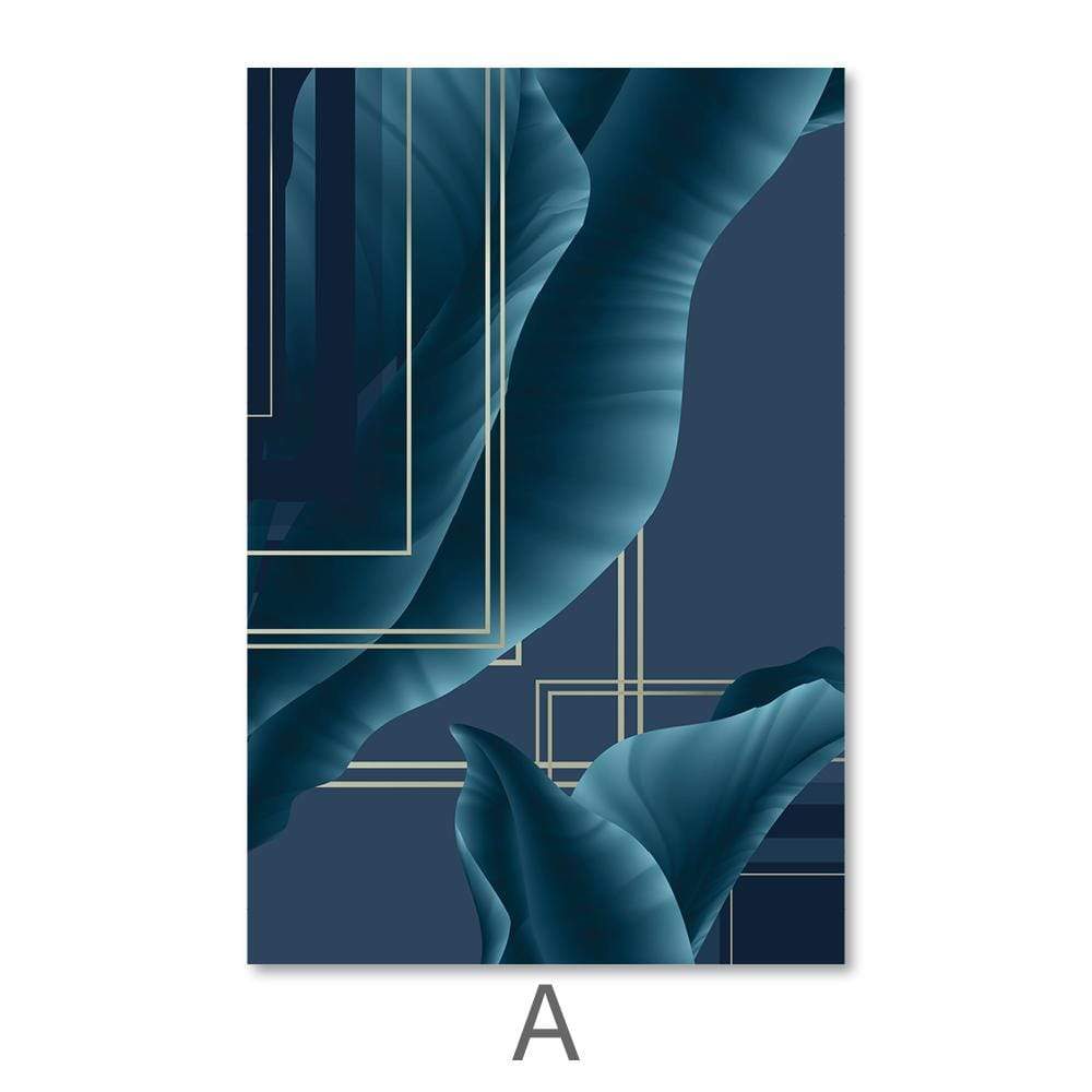 Abstract Blue Waves Oil Painting for Modern Home Decor