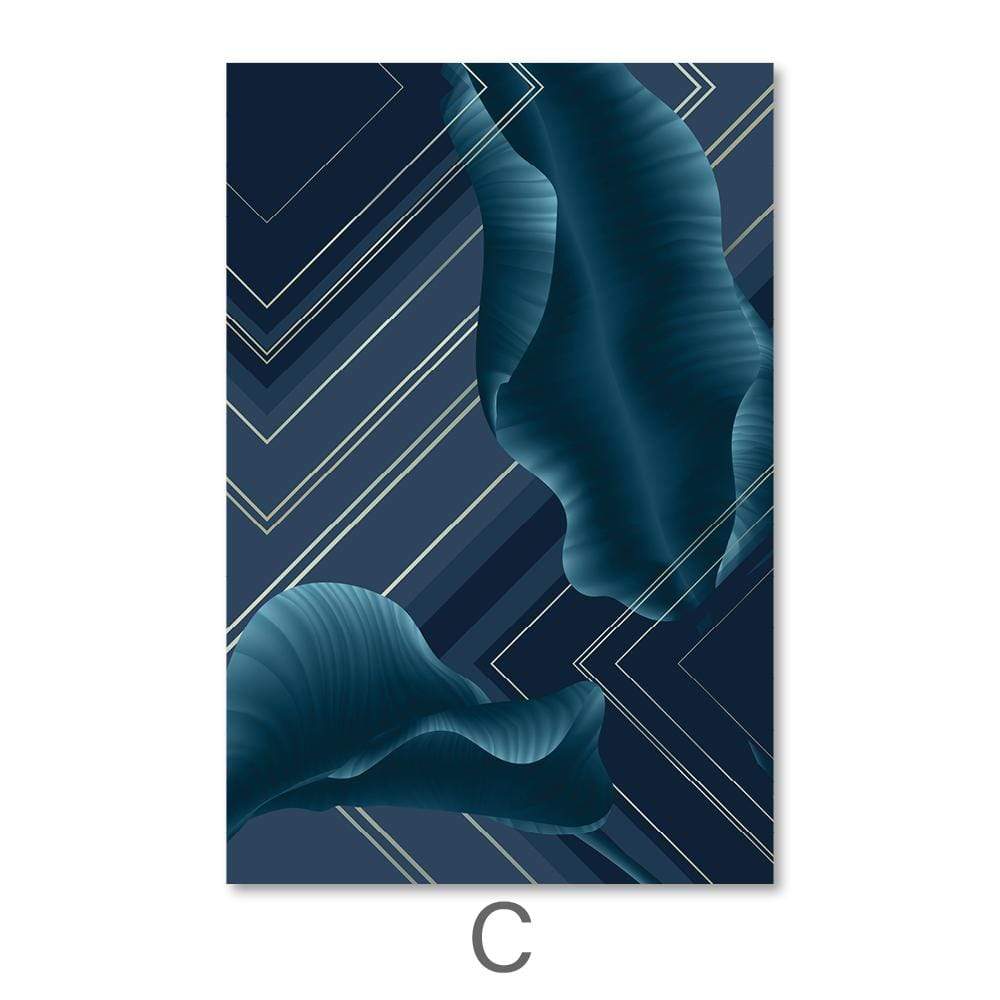 Abstract Blue Waves Oil Painting for Modern Home Decor