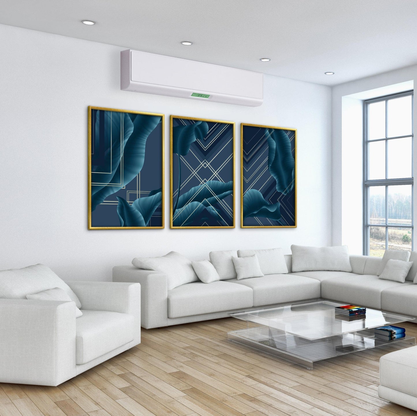 Abstract Blue Waves Oil Painting for Modern Home Decor