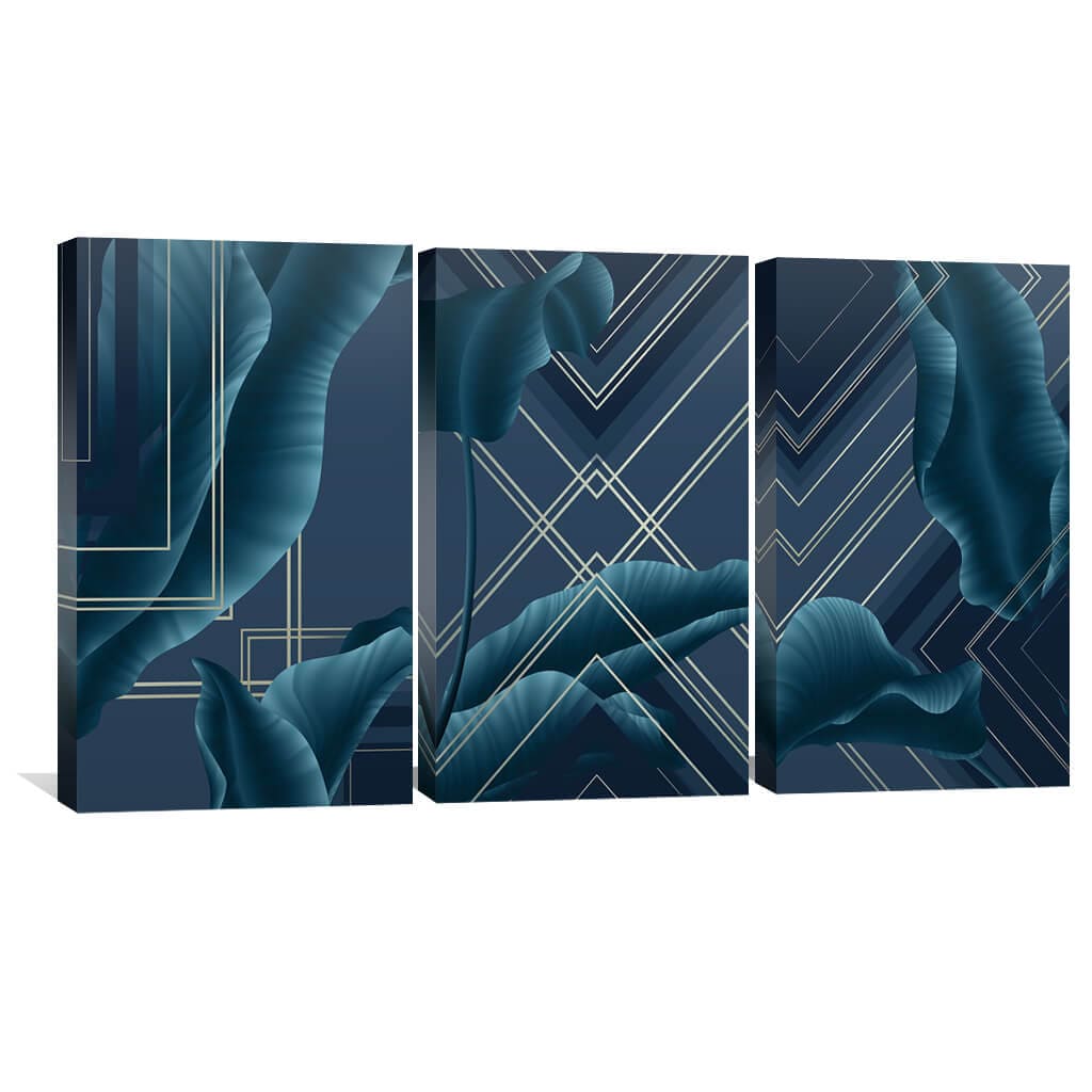 Abstract Blue Waves Oil Painting for Modern Home Decor