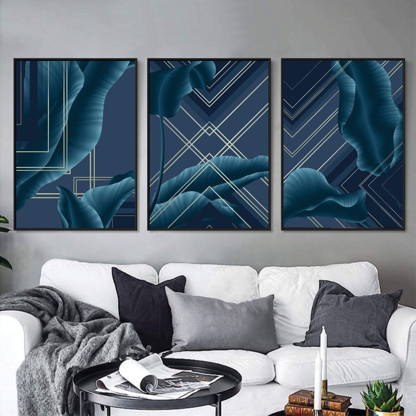 Abstract Blue Waves Oil Painting for Modern Home Decor