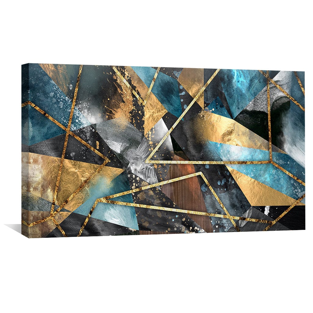 Abstract Geometric Oil Painting with Gold Accents for Modern Home Decor