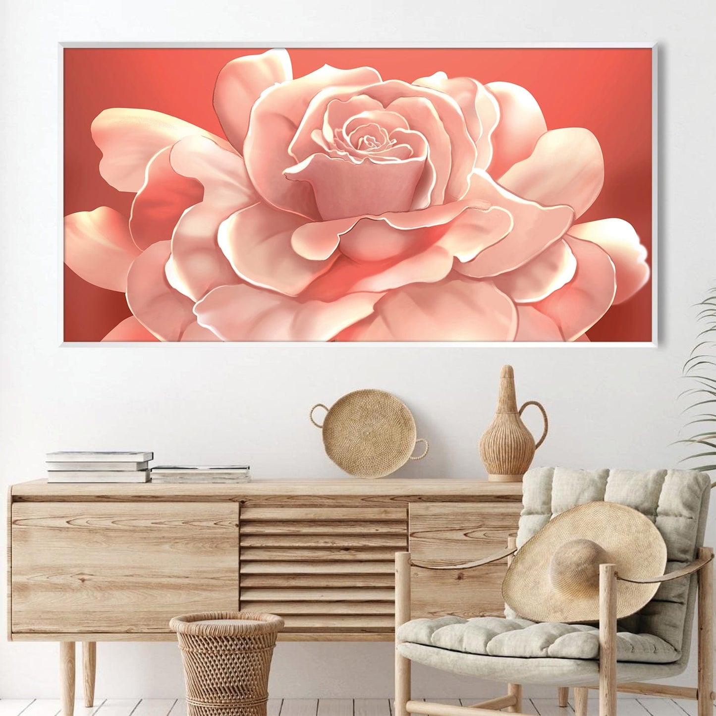 Elegant Pink Floral Oil Painting for Bright and Lively Home Decor