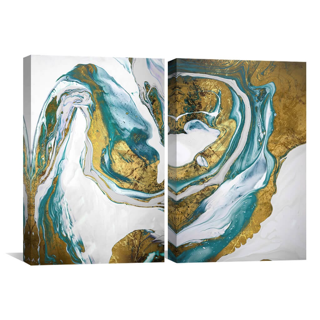 Abundant Emerald and Gold Abstract Oil Painting for Elegant Home Decor
