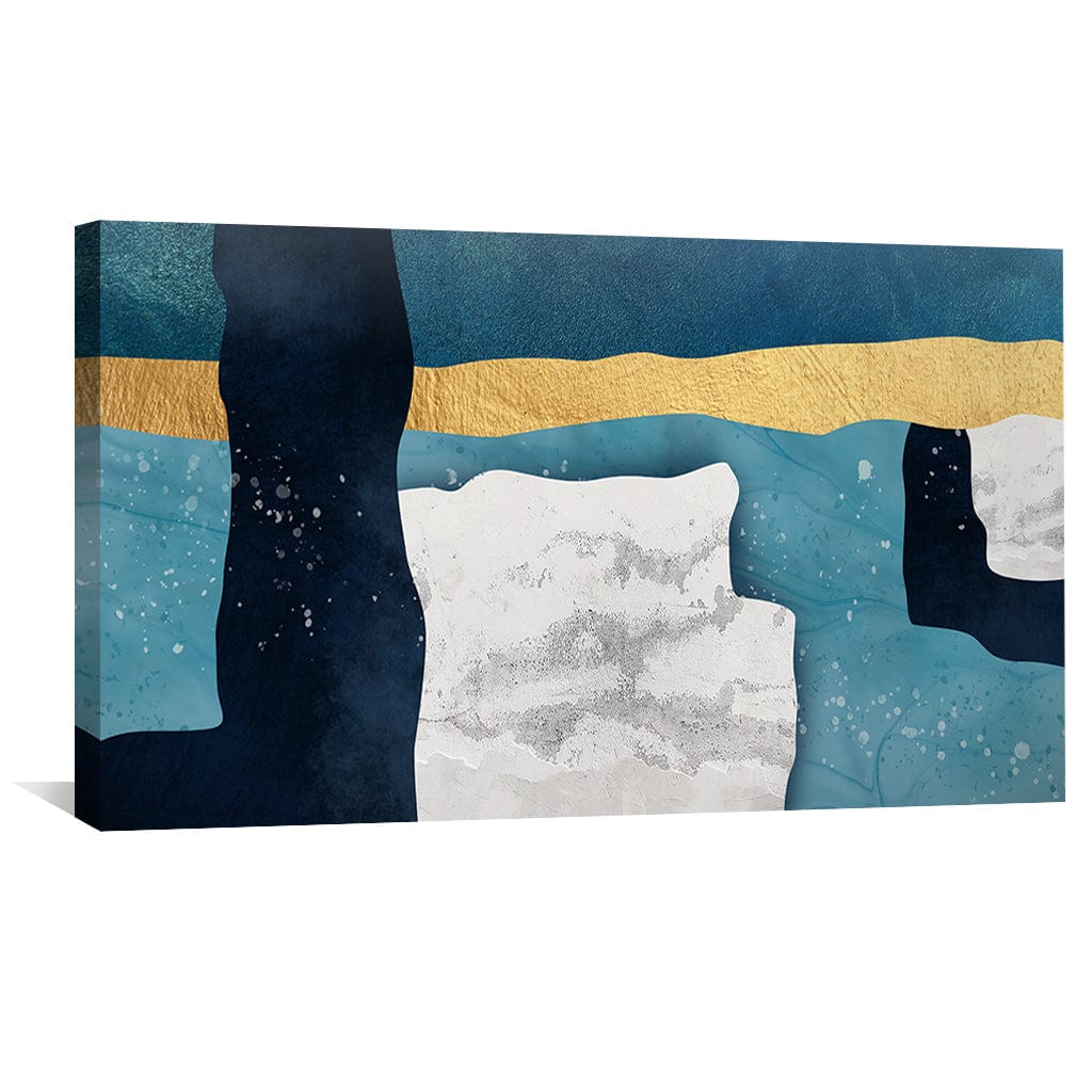 Abstract Blue and Gold Landscape Oil Painting for Modern Home Decor