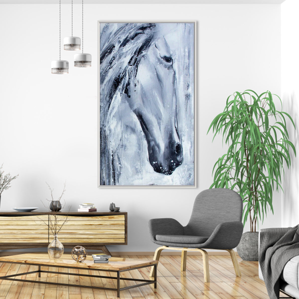 Majestic Grey Horse Oil Painting for Equine Art Lovers and Modern Decor