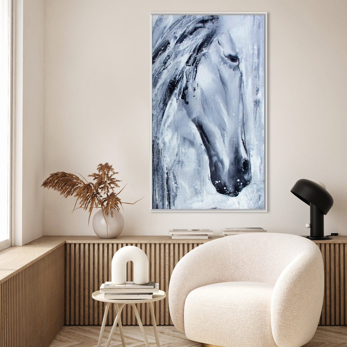 Majestic Grey Horse Oil Painting for Equine Art Lovers and Modern Decor