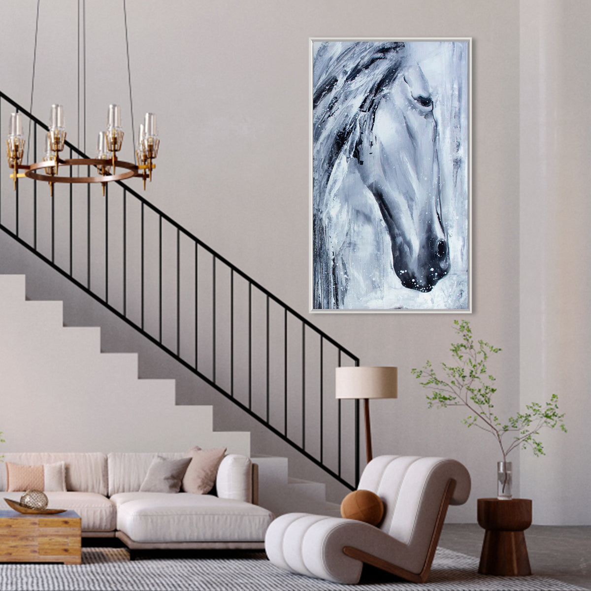 Majestic Grey Horse Oil Painting for Equine Art Lovers and Modern Decor