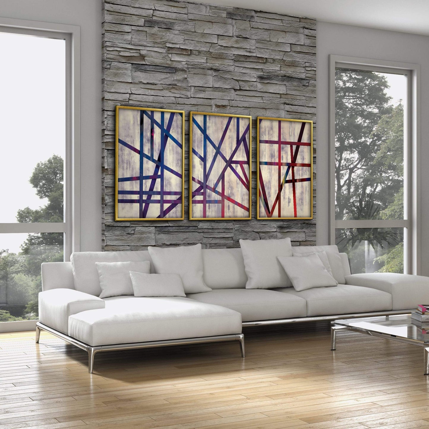 Abstract Geometric Canvas Art with Bold Lines and Vibrant Colors