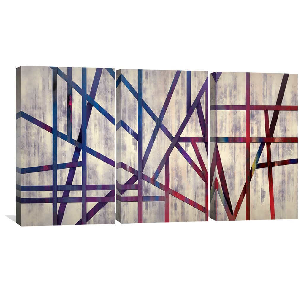Abstract Geometric Canvas Art with Bold Lines and Vibrant Colors