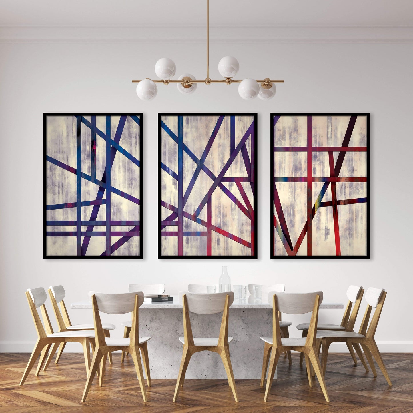 Abstract Geometric Canvas Art with Bold Lines and Vibrant Colors