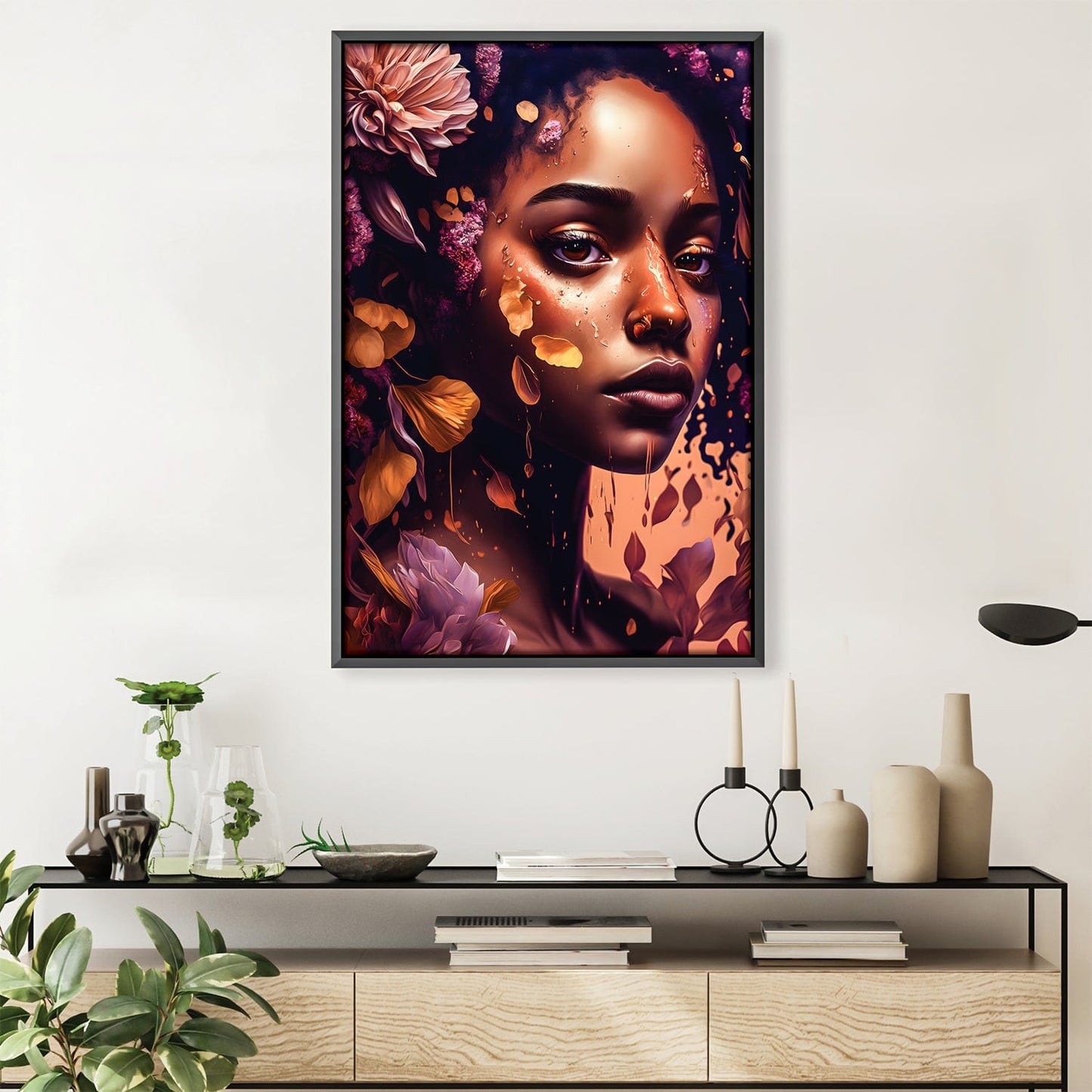 Radiant Beauty: Vibrant Oil Painting of a Woman Surrounded by Flowers