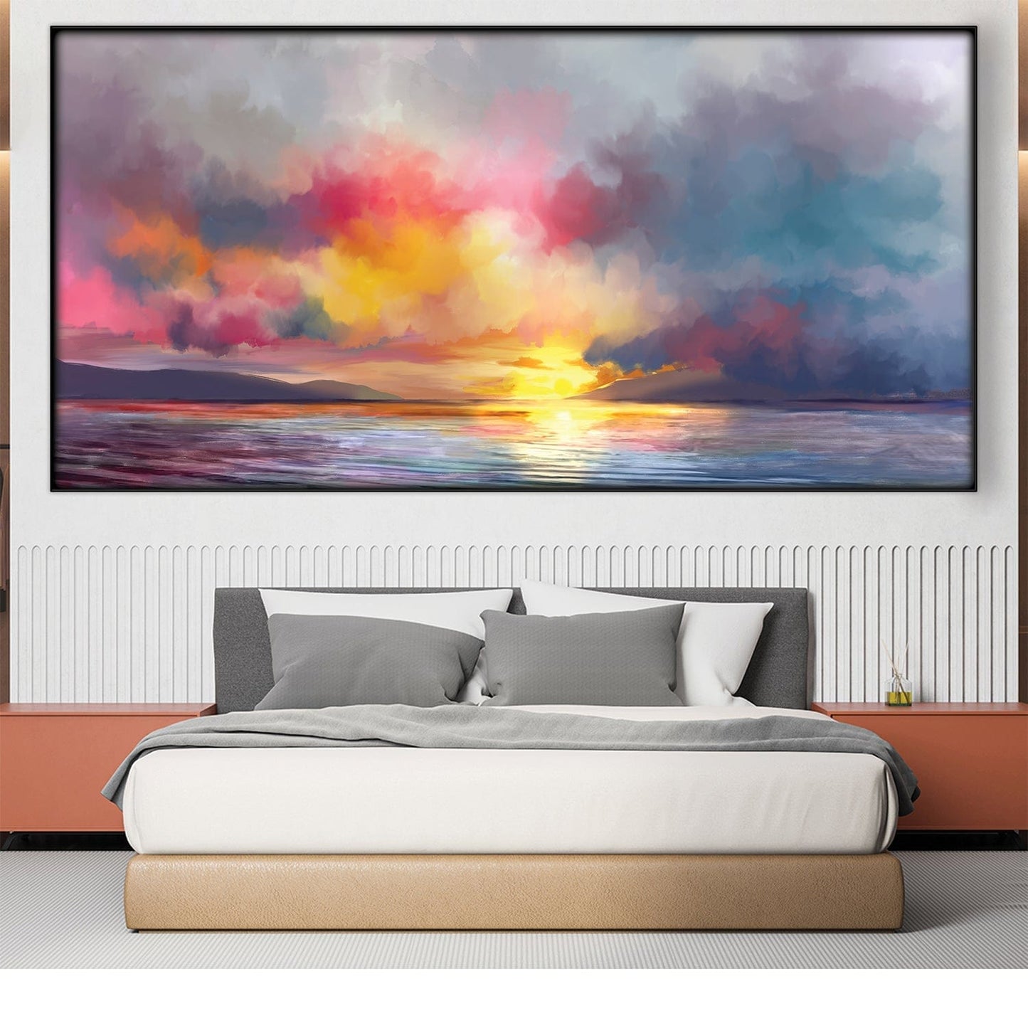 Vibrant Sunset over Tranquil Waters - Stunning Oil Painting for Home Decor