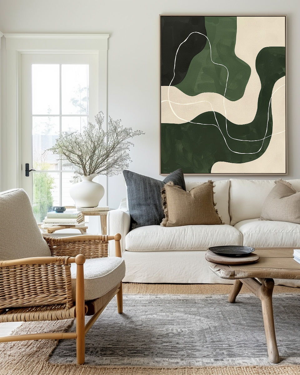 Abstract Green Landscape Oil Painting for Modern Home Decor