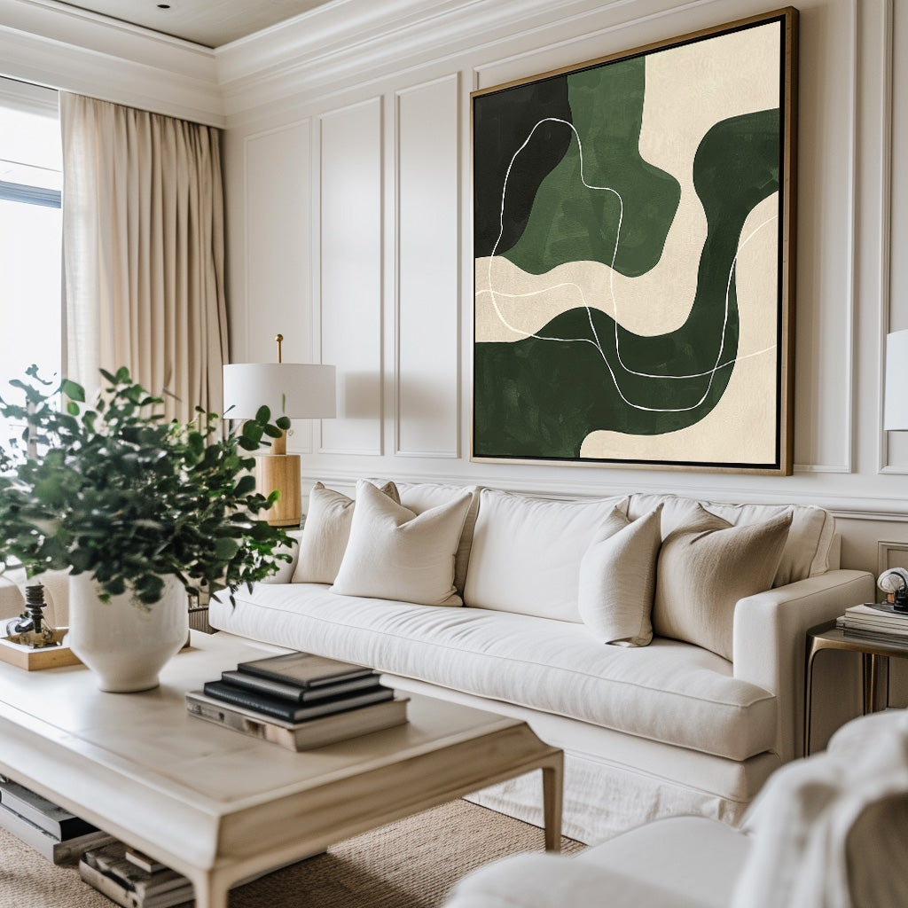 Abstract Green Landscape Oil Painting for Modern Home Decor