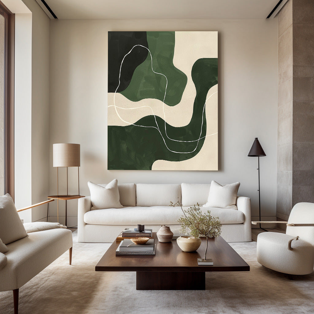 Abstract Green Landscape Oil Painting for Modern Home Decor
