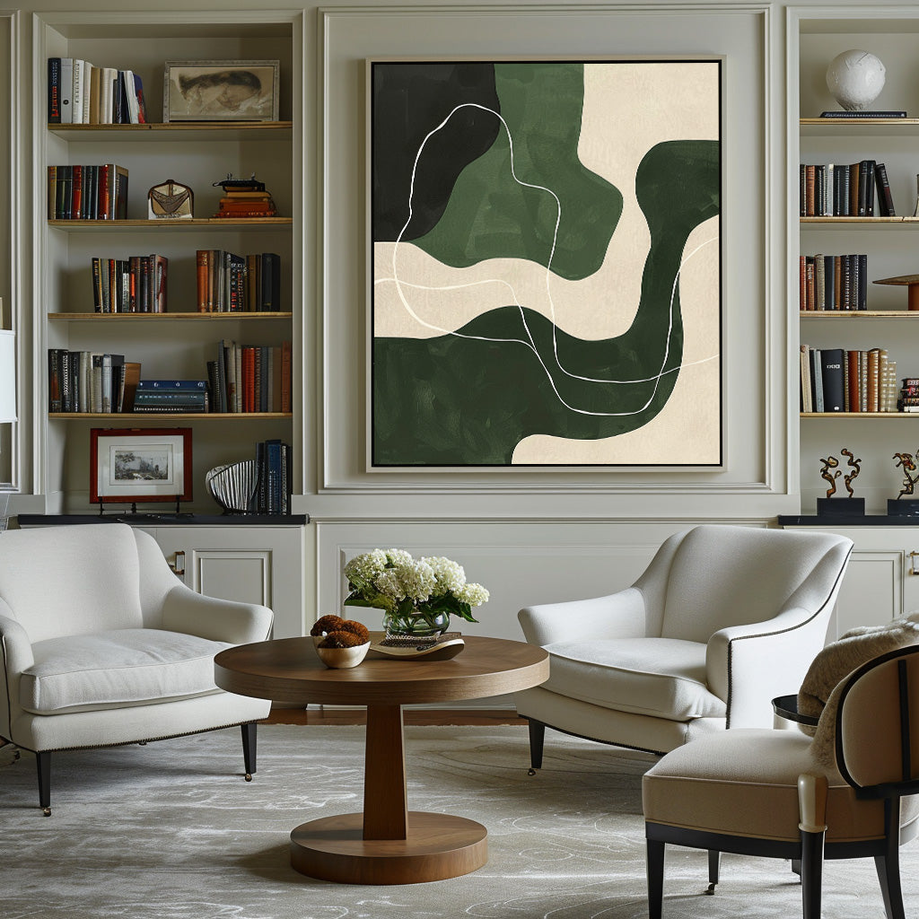 Abstract Green Landscape Oil Painting for Modern Home Decor