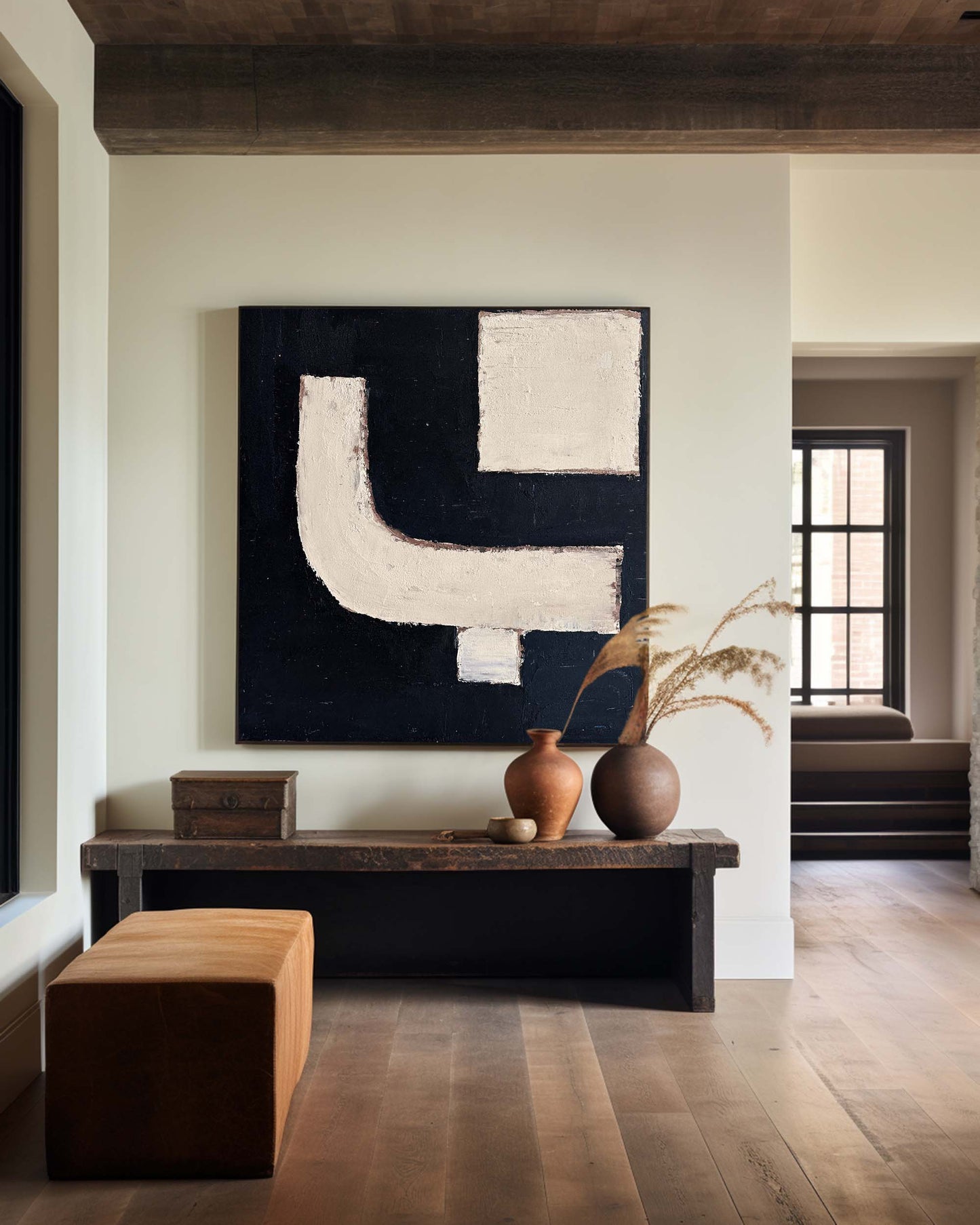 Contemporary Abstract Oil Painting in Black and White for Modern Decor