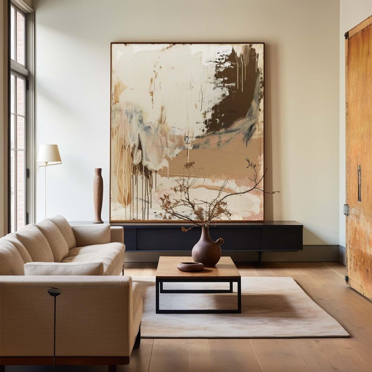 Contemporary Earth Tones Abstract Oil Painting for Modern Home Décor
