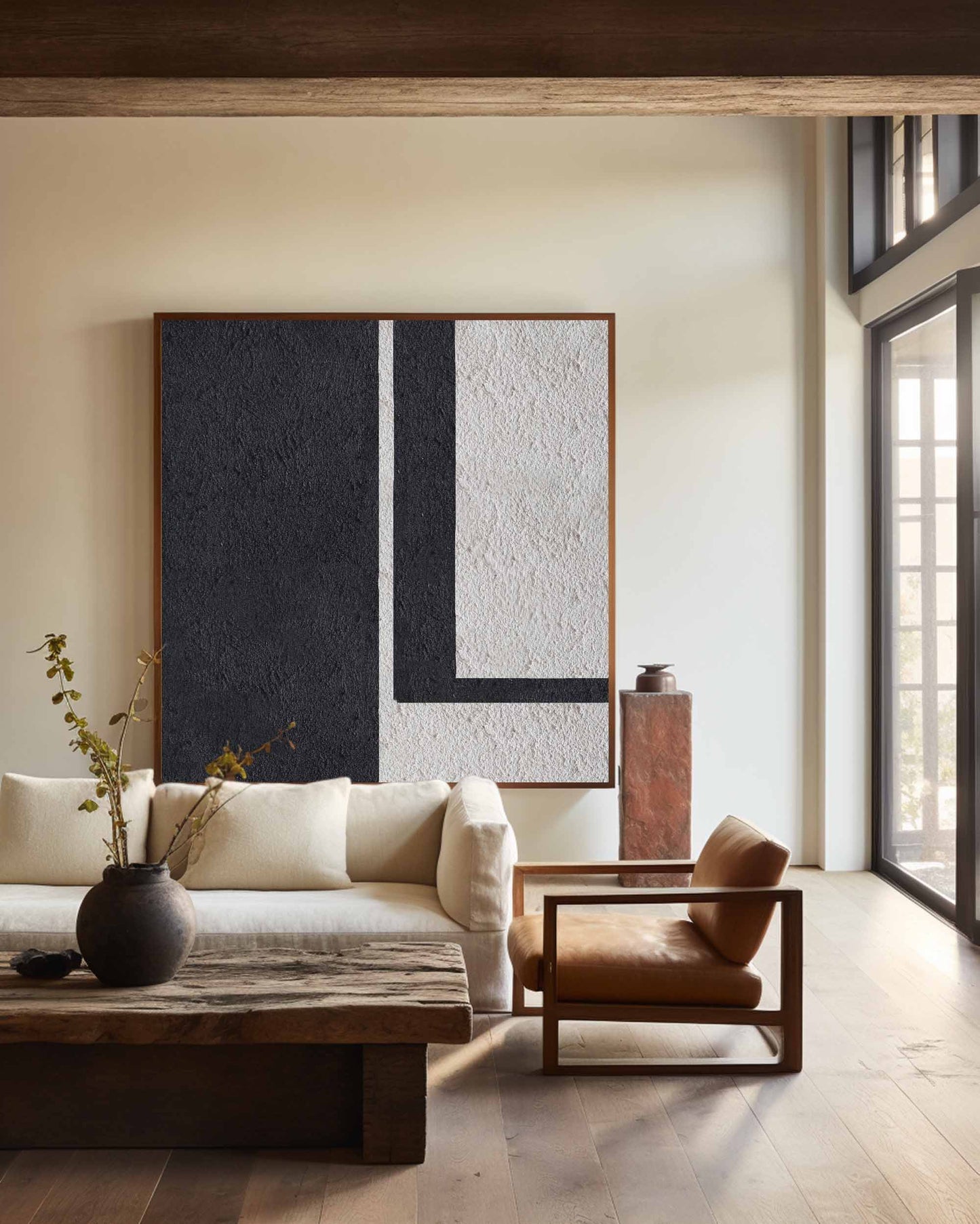Contemporary Black and White Minimalist Oil Painting for Modern Decor