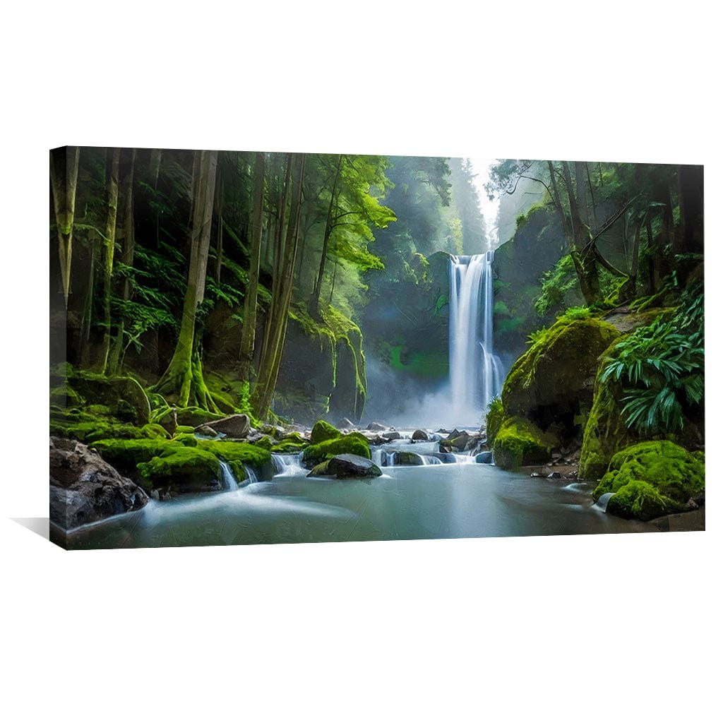 Serene Tropical Waterfalls Oil Painting for Home and Office Décor