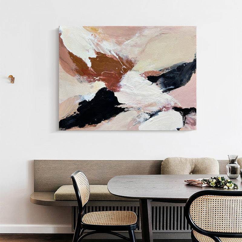 Contemporary Abstract Oil Painting in Soft Neutrals and Bold Contrasts