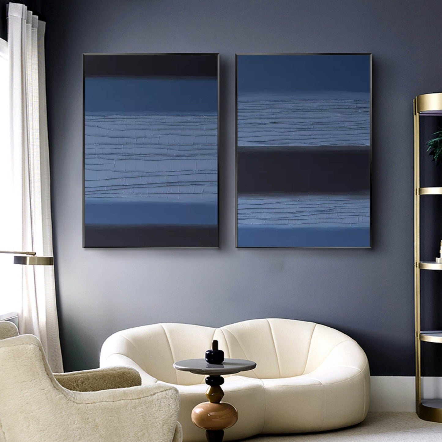 Serene Blue Minimalist Abstract Oil Painting for Contemporary Home Decor