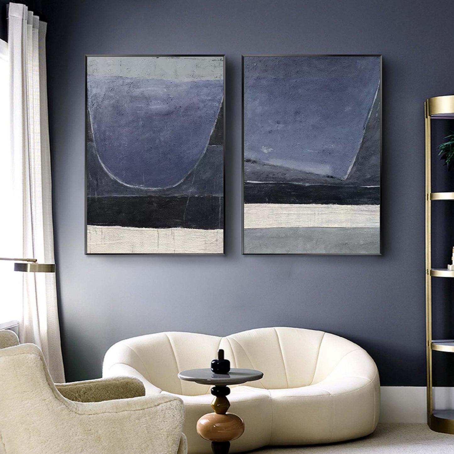 Contemporary Minimalist Oil Painting in Soothing Blue and Gray Tones